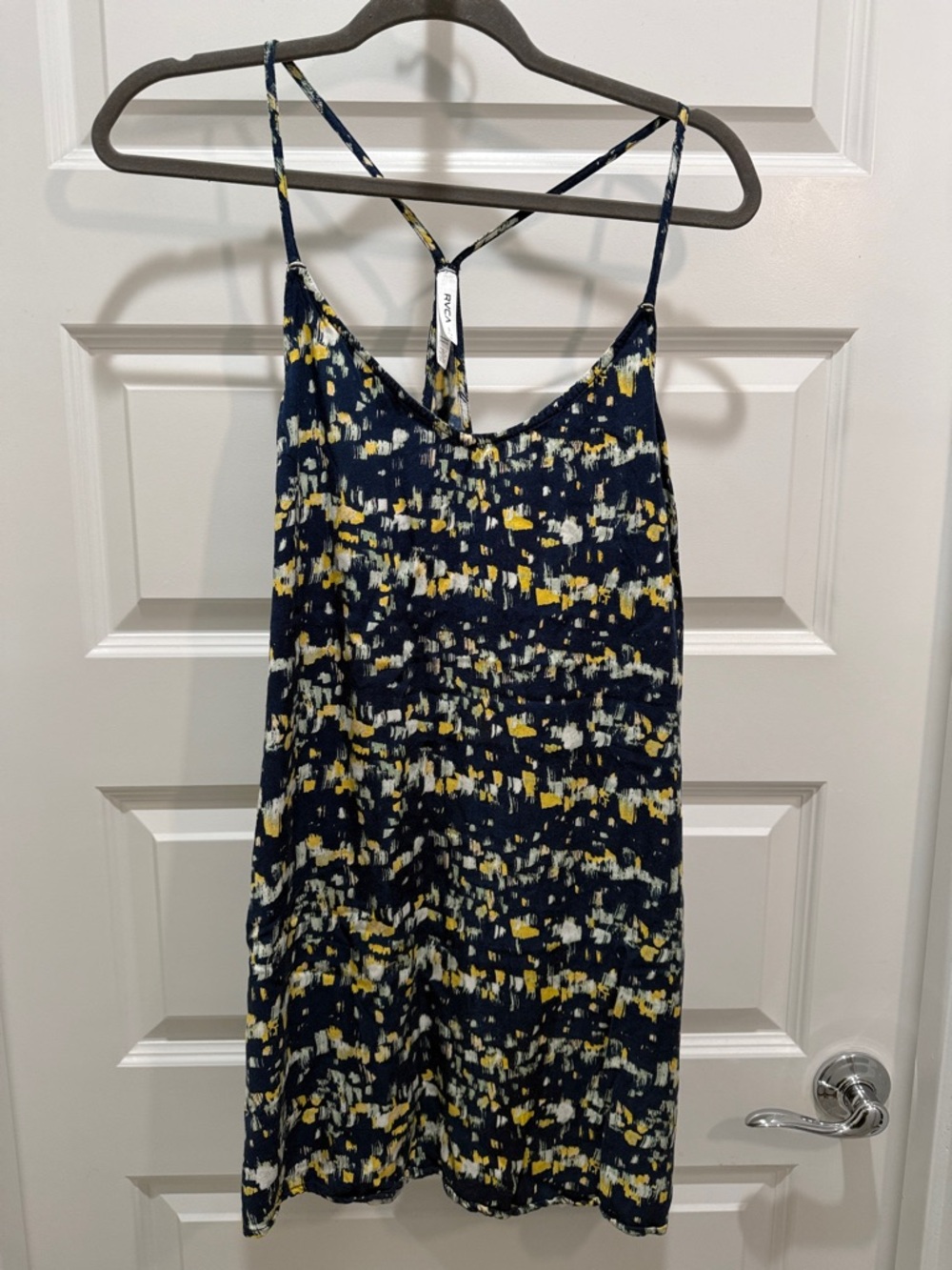 RVCA Navy Blue Yellow and White Patterned Dress